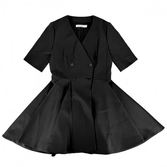 Christian Dior クリスチャンディオール ワンピース フレアワンピース ダブルブレスト 半袖 服 アパレル 40 ブラック 黒 春 夏 ウール ナイロン ポリウレタン レディース【中古品】