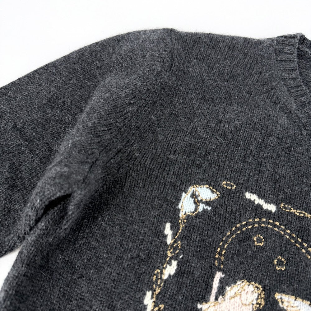 Christian Dior クリスチャンディオール ニット ハート　天使 トップス 七分丈　セーター Le Vierge 刺繍 アパレル 服 S グレー 秋 冬 カシミヤ レディース【中古品】
