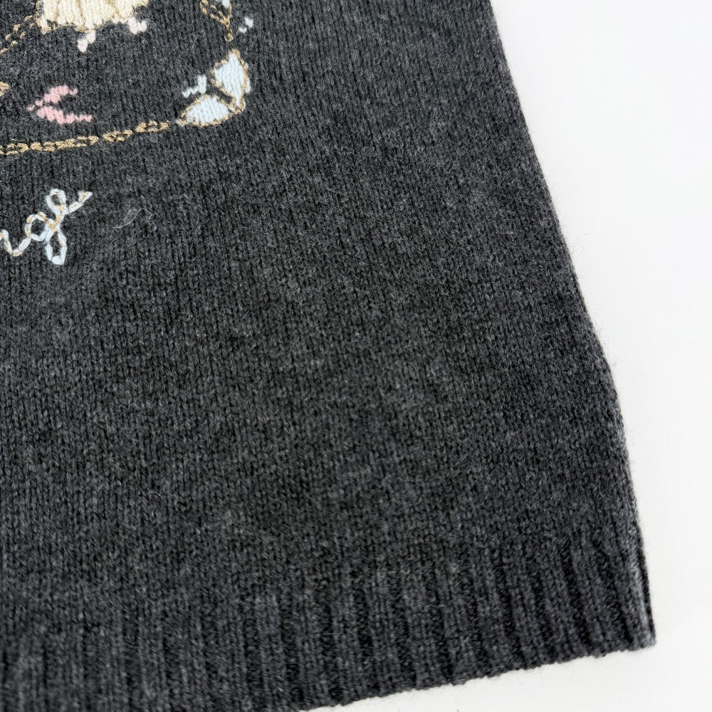 Christian Dior クリスチャンディオール ニット ハート　天使 トップス 七分丈　セーター Le Vierge 刺繍 アパレル 服 S グレー 秋 冬 カシミヤ レディース【中古品】