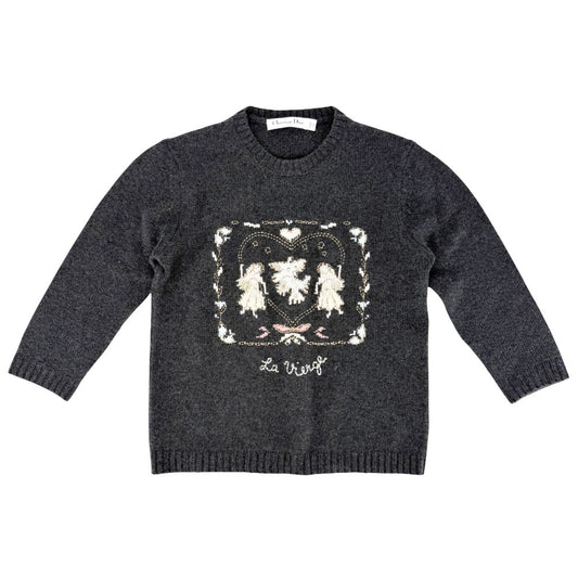Christian Dior クリスチャンディオール ニット ハート　天使 トップス 七分丈　セーター Le Vierge 刺繍 アパレル 服 S グレー 秋 冬 カシミヤ レディース【中古品】