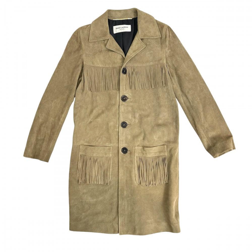SAINT LAURENT PARIS サンローランパリ アウター フリンジ ロングコート 36 455788 ブラウン 茶 秋 冬 ヤギ革 メンズ【中古品】