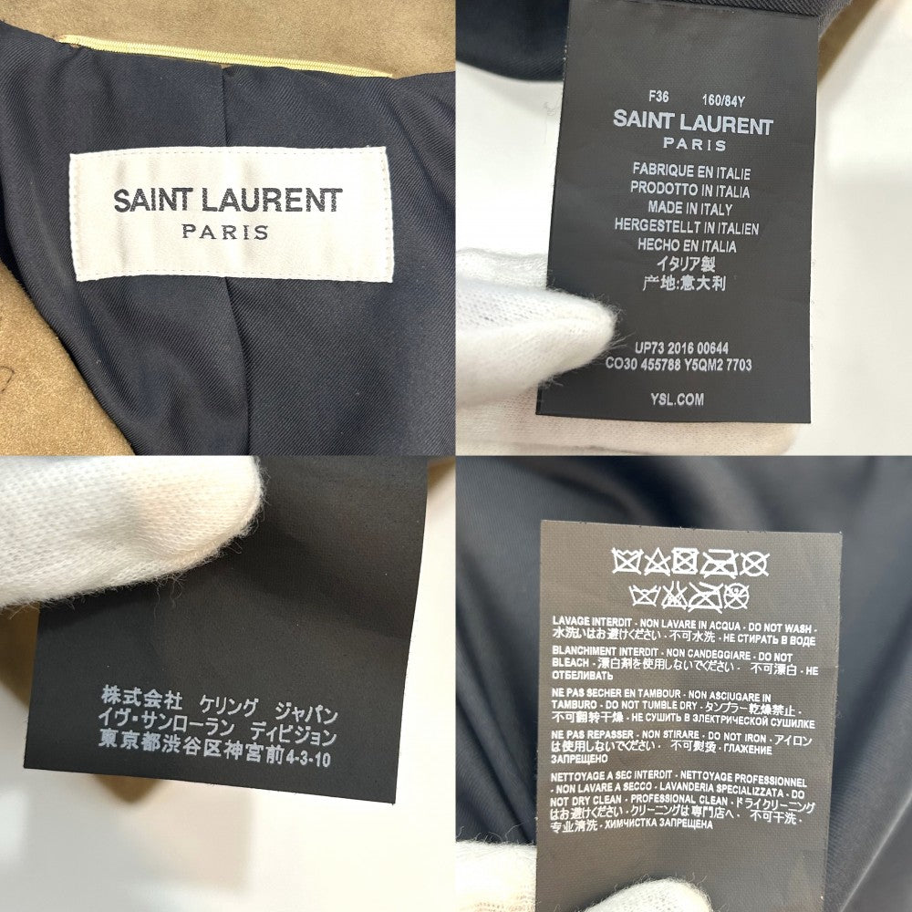 SAINT LAURENT PARIS サンローランパリ アウター フリンジ ロングコート 36 455788 ブラウン 茶 秋 冬 ヤギ革 メンズ【中古品】