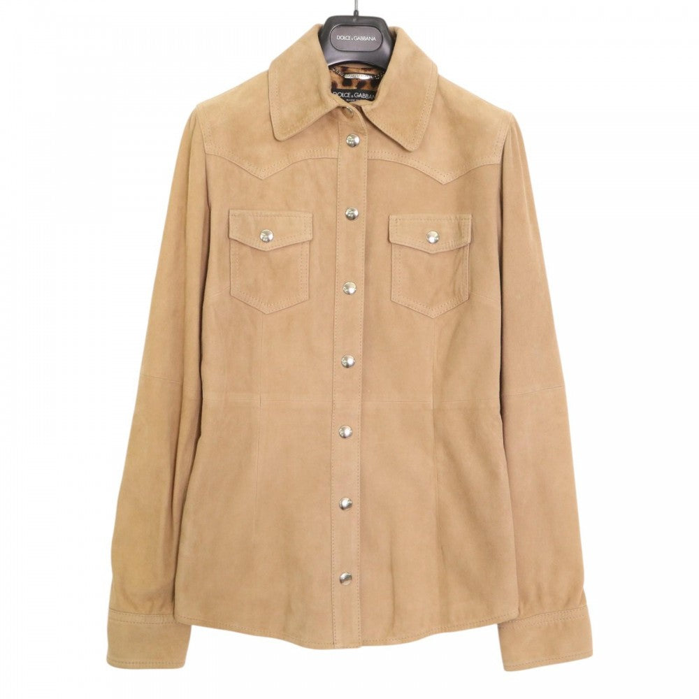 DOLCE&GABBANA ドルチェアンドガッバーナ アウター ヒョウ柄 ジャケット ベロア 古着 服 アパレル ドルガバ 40 ブラウン 茶 ブロンズ金具 春 秋 山羊革 レディース【中古品】
