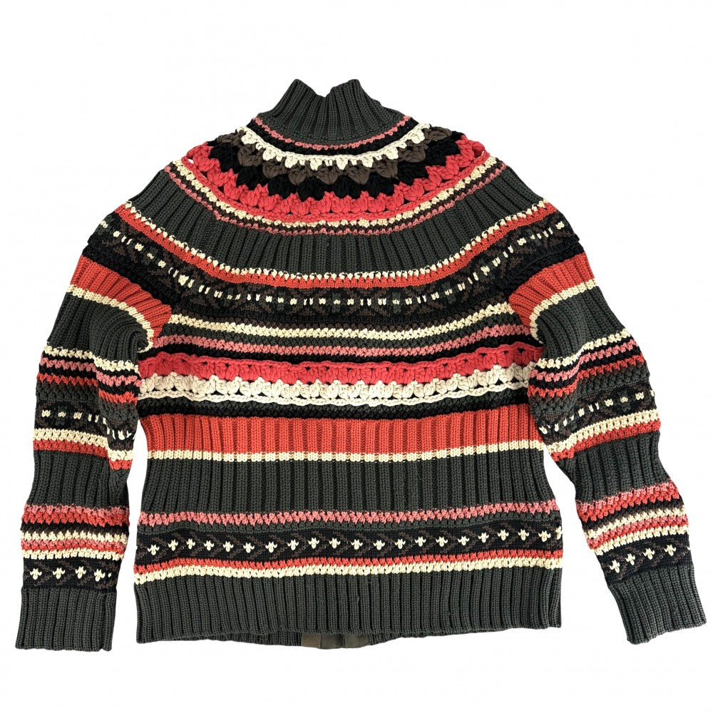 Sacai サカイ ブルゾン ミックスニットブルゾン アウター ジャケット アパレル 服 4サイズ 26-03942M ダークグリーン マルチカラー 秋 冬 ポリエステル コットン アクリル メンズ【中古品】