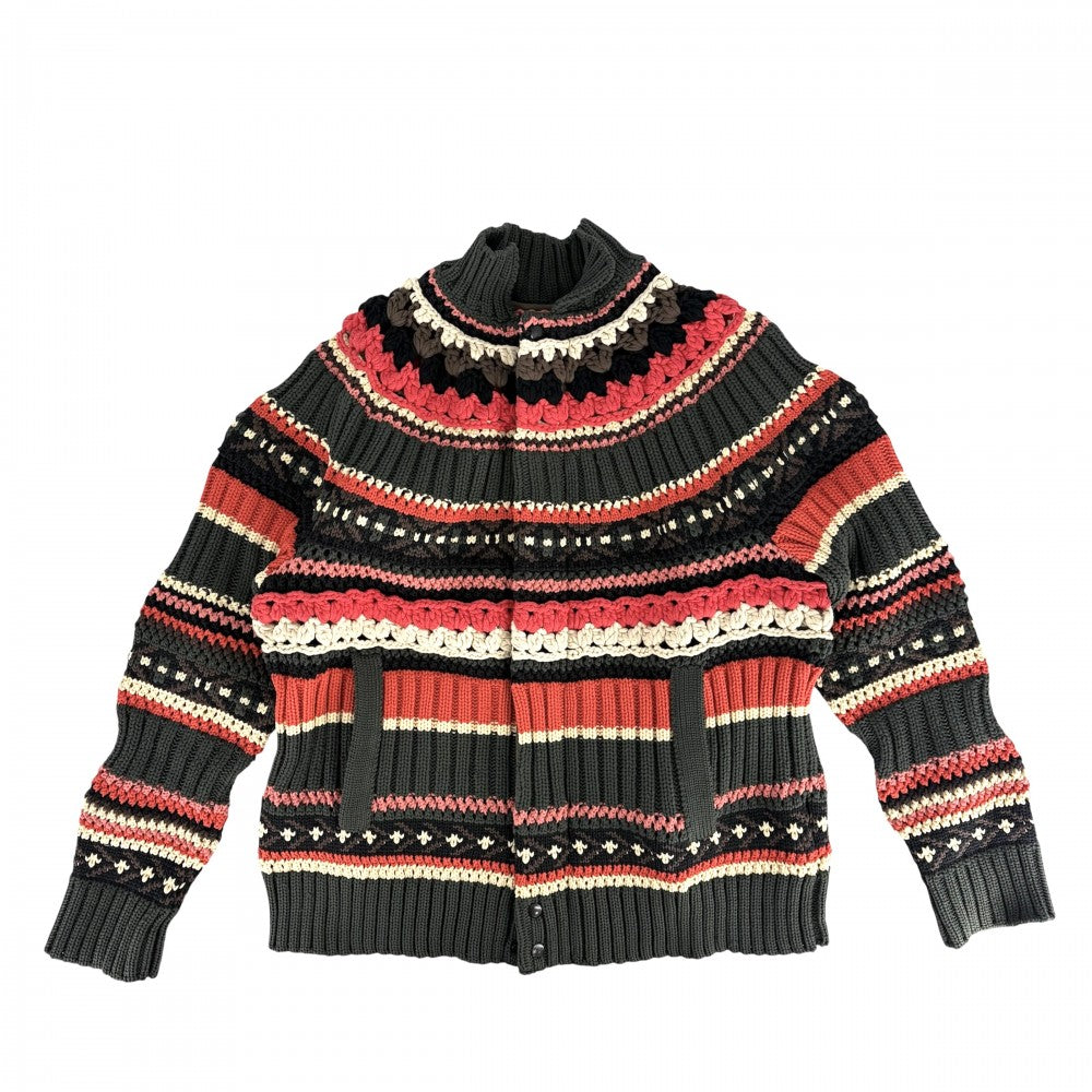 Sacai サカイ ブルゾン ミックスニットブルゾン アウター ジャケット アパレル 服 4サイズ 26-03942M ダークグリーン マルチカラー 秋 冬 ポリエステル コットン アクリル メンズ【中古品】