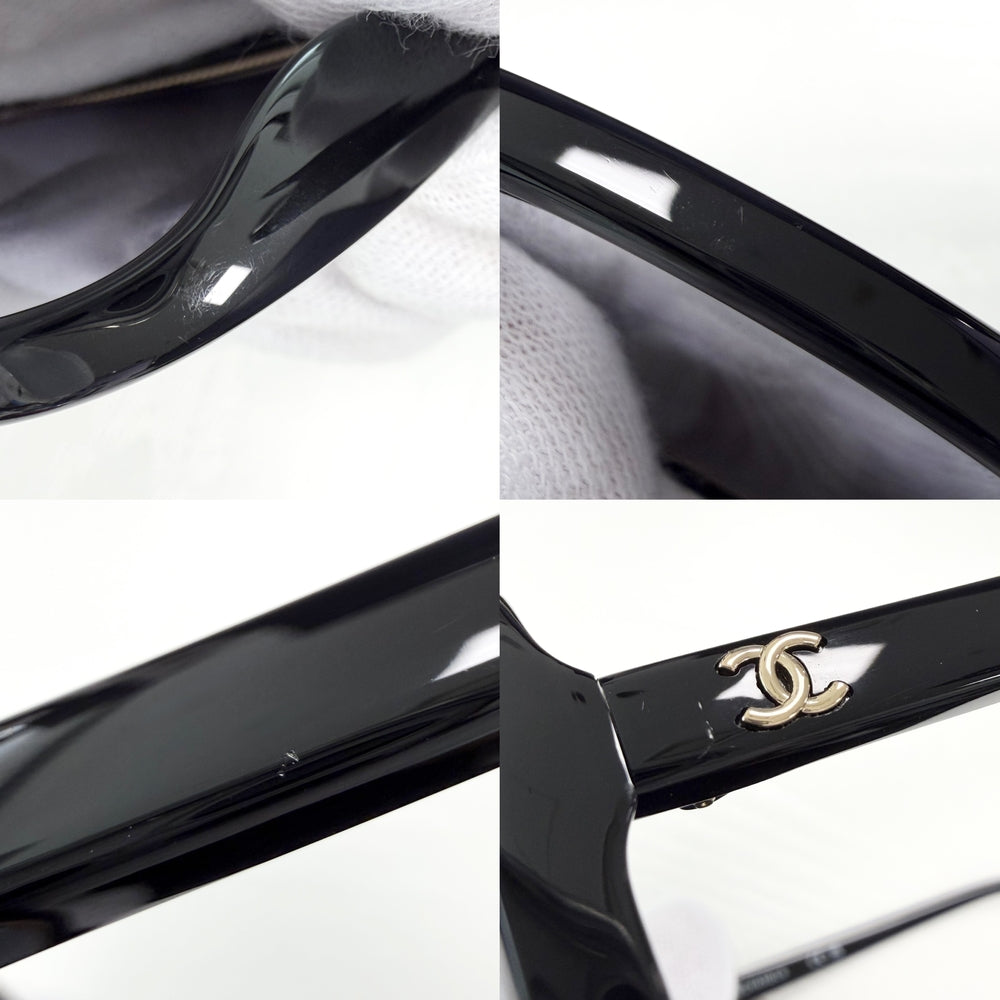 CHANEL シャネル サングラス ロゴ ココマーク スクエア シェイプ 眼鏡 アイウェア 71709A アセテート ブラック 黒 ゴールド金具 レディース【中古品】