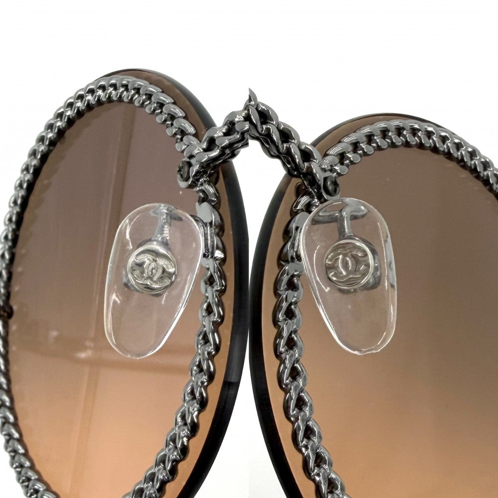 【開店SALE】 CHANEL シャネル サングラス ココマーク アイウェア チェーン 4245 ブラウン 茶 シルバー金具 レディース【中古品】