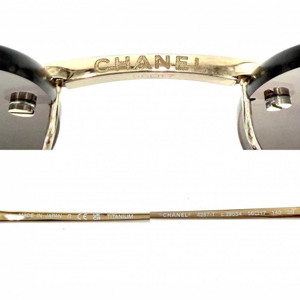 CHANEL シャネル サングラス リムレス ココマーク アイウェア 眼鏡 4287-T チタン ブラック 黒 ゴールド金具 レディース【中古品】