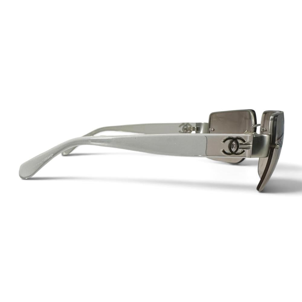 CHANEL シャネル サングラス ココマーク ヴィンテージ スクエア ハーフリムレス 4107-B メタル プラスチック クリア ブラウン 茶 レディース 約260g【中古品】