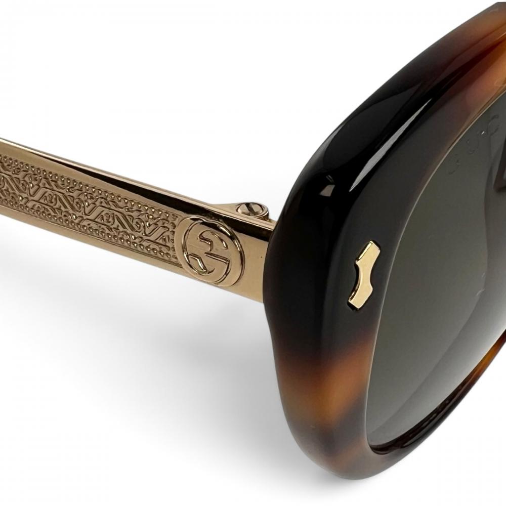 GUCCI グッチ サングラス インターロッキングG GG3839 プラスチック メタル ブラウン 茶 ゴールド金具 レディース 約115g【中古品】