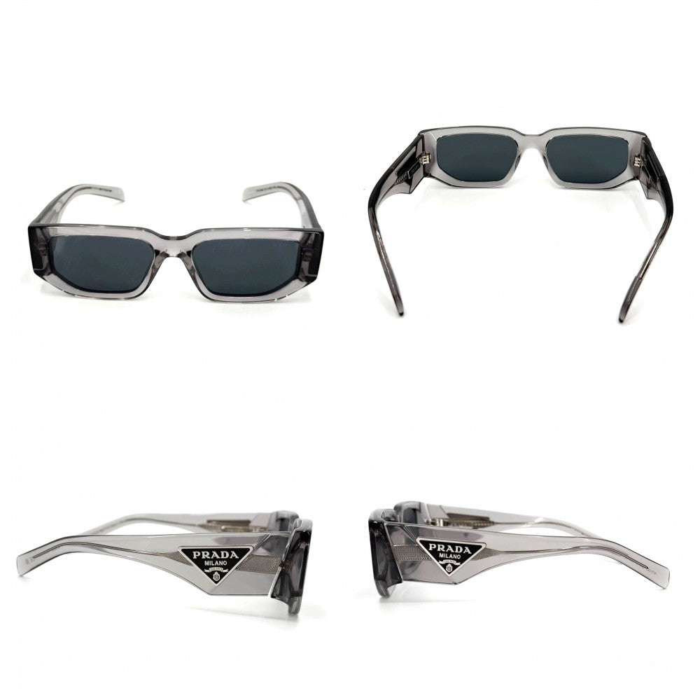 【開店SALE】 PRADA プラダ サングラス レクタンギュラーシェイプ トライアングルロゴ アイウェア 眼鏡 メンズ レディース SPR09Z アセテート クリアグレー シルバー金具 ユニセックス【中古品】