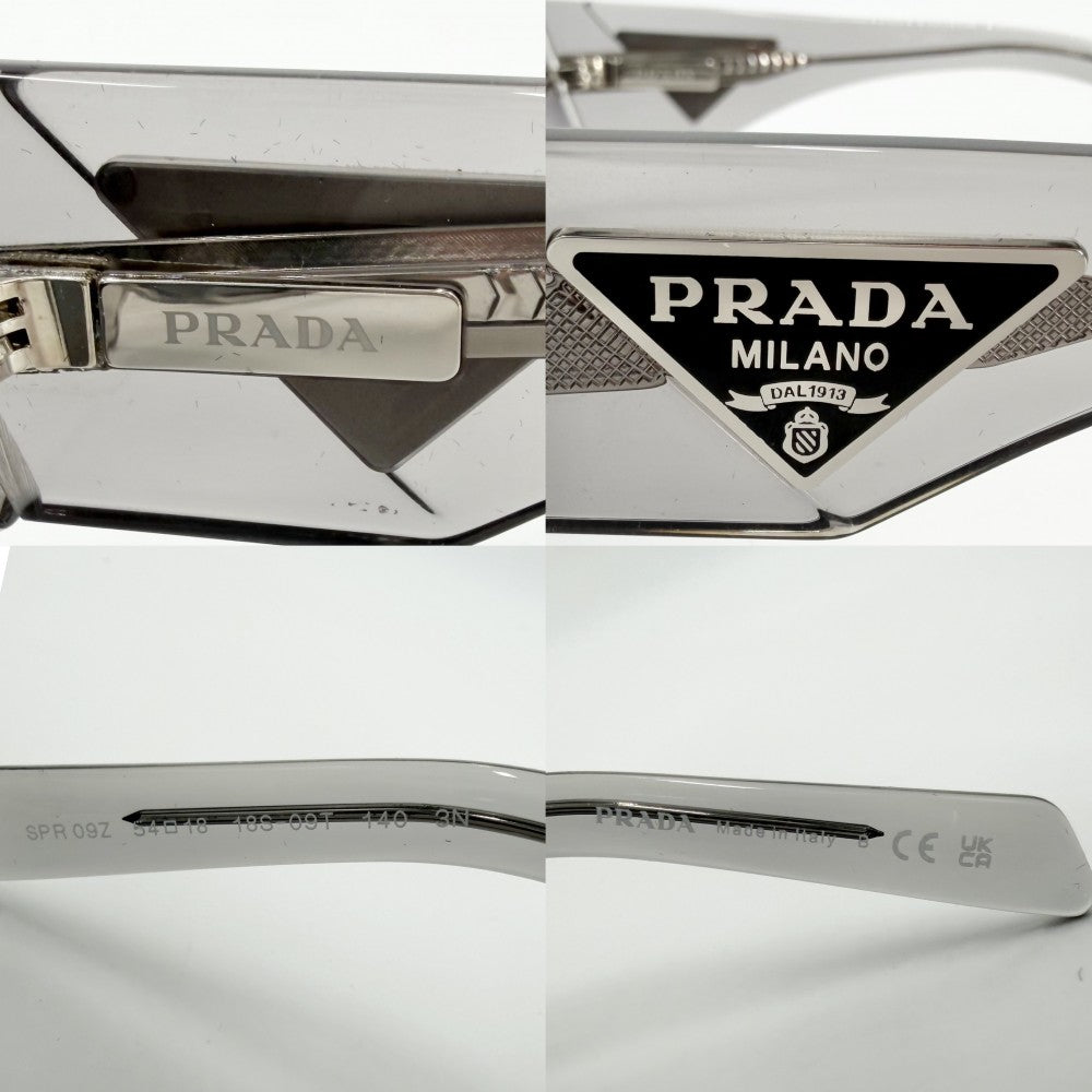 【開店SALE】 PRADA プラダ サングラス レクタンギュラーシェイプ トライアングルロゴ アイウェア 眼鏡 メンズ レディース SPR09Z アセテート クリアグレー シルバー金具 ユニセックス【中古品】