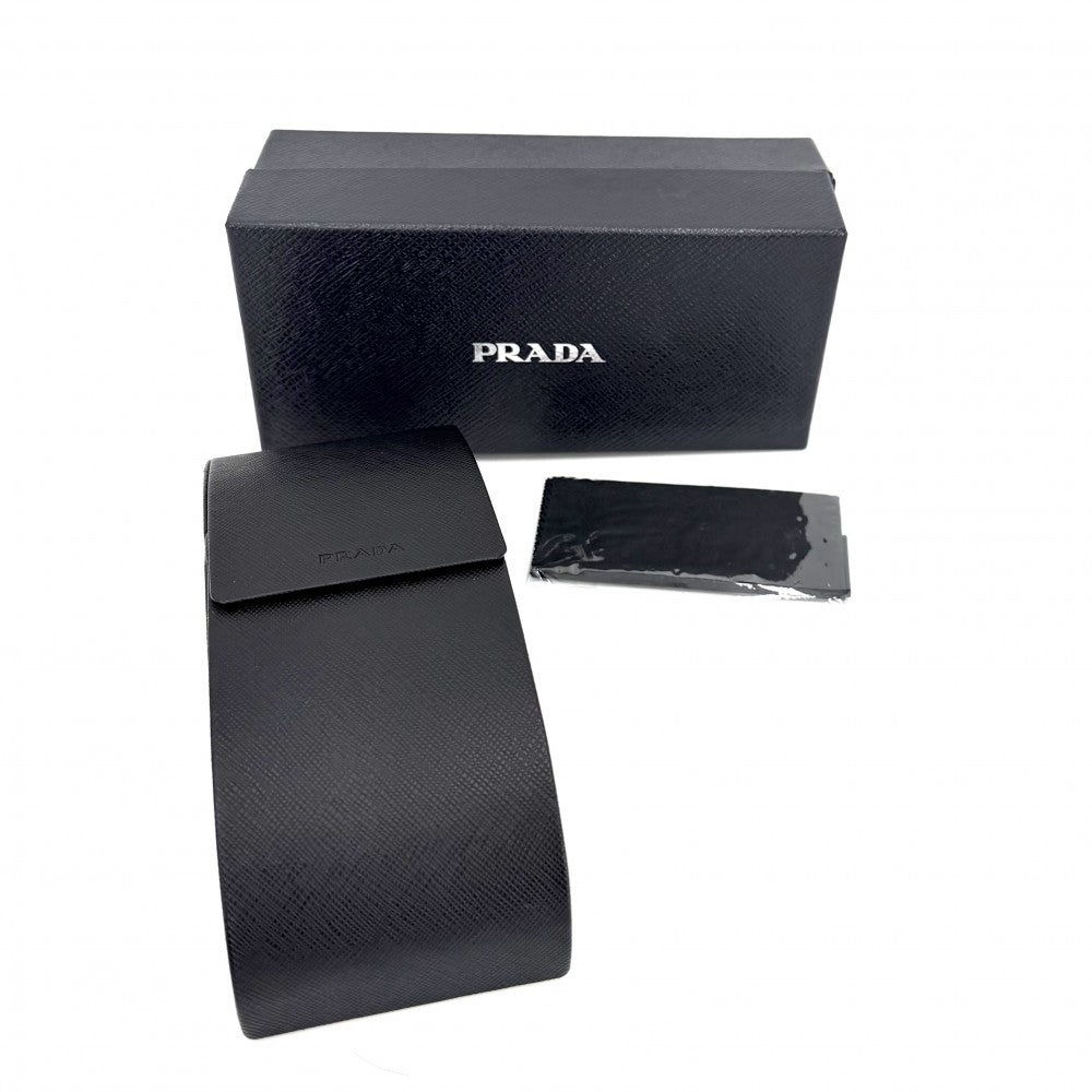 【開店SALE】 PRADA プラダ サングラス レクタンギュラーシェイプ トライアングルロゴ アイウェア 眼鏡 メンズ レディース SPR09Z アセテート クリアグレー シルバー金具 ユニセックス【中古品】