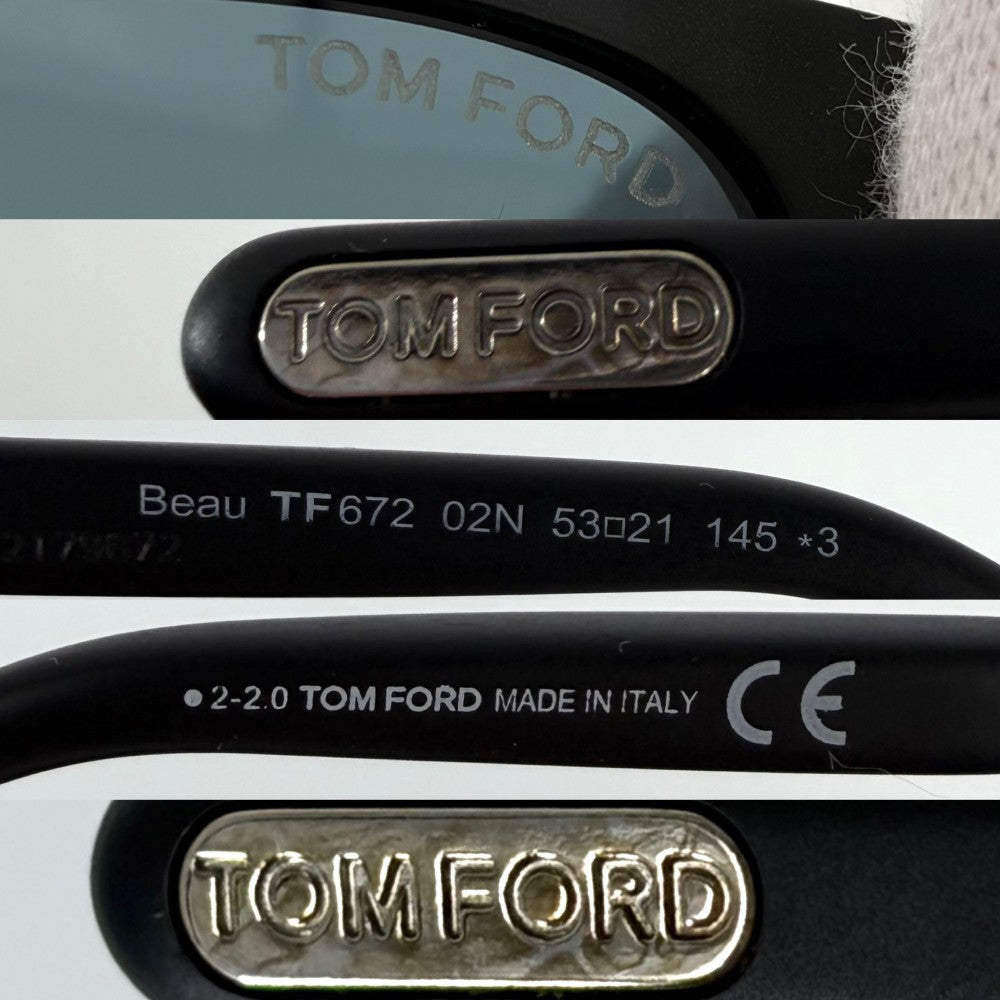 TOM FORD トムフォード サングラス ウェリントン アイウェア 眼鏡 TF672 ブラック 黒 ゴールド金具 メンズ【中古品】