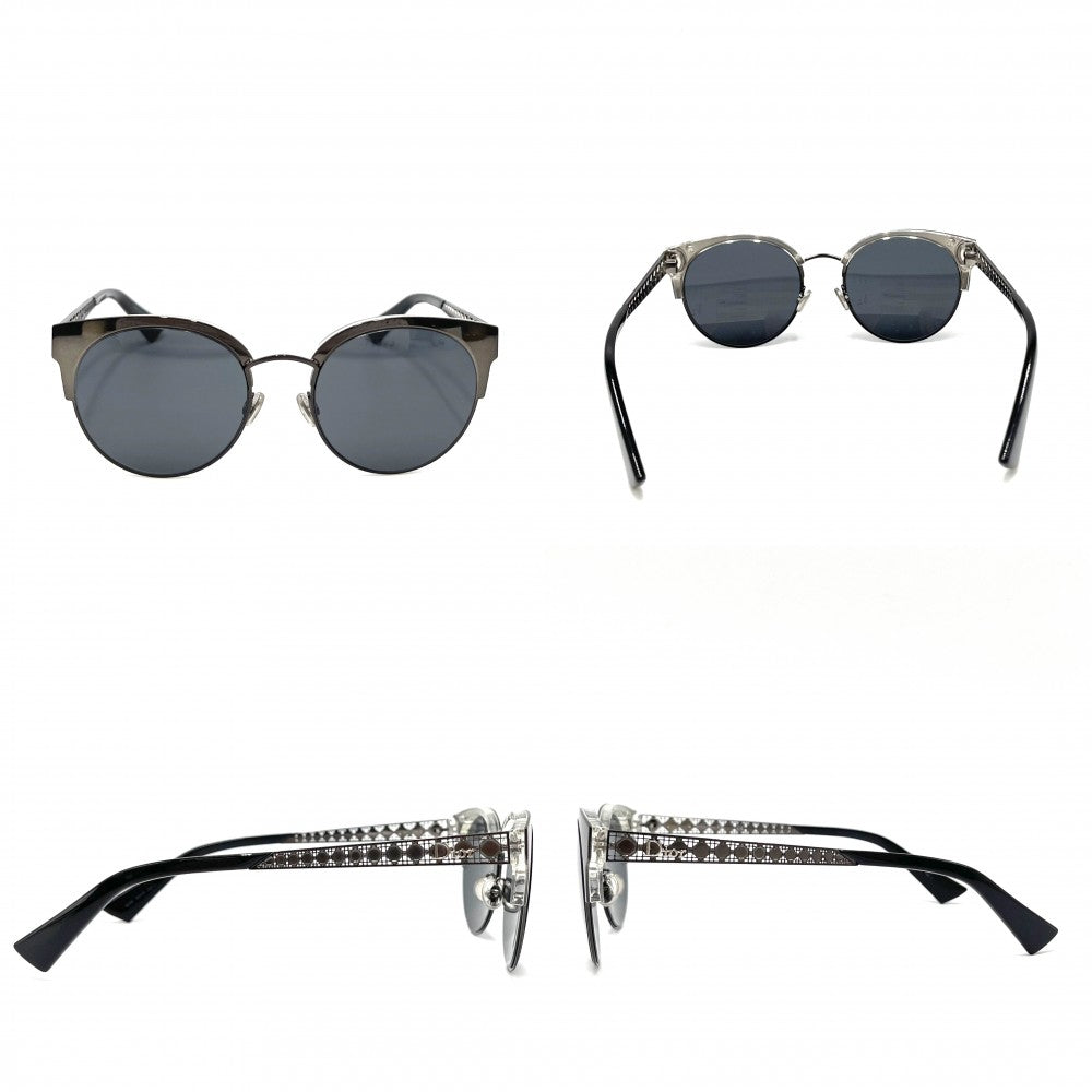 【開店SALE】 Dior ディオール サングラス DIORAMA MINI アイウェア ラウンド キャットアイ 物 眼鏡 プラスチック ブラック 黒 シルバー金具 レディース【中古品】