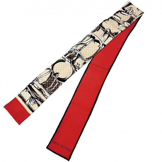 LOUIS VUITTON ルイヴィトン スカーフ モノグラム バンドートランク ファッションアイテム M73964 シルク ベージュ レッド 赤 レディース【中古品】