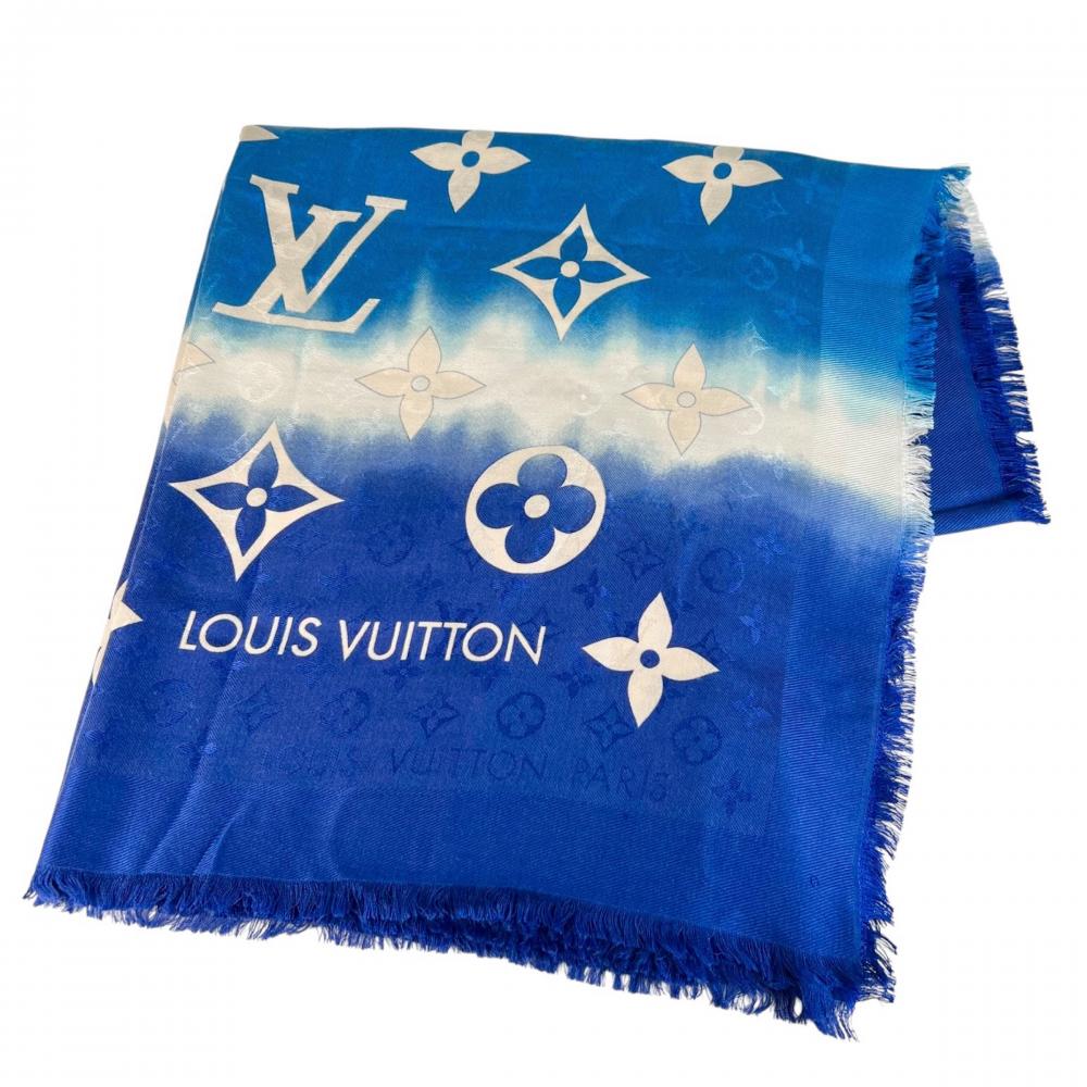LOUIS VUITTON ルイヴィトン ストール ショール・モノグラム LVエスカル タイダイ M76086 シルク ウール ブルー 青 レディース 約215g【中古品】