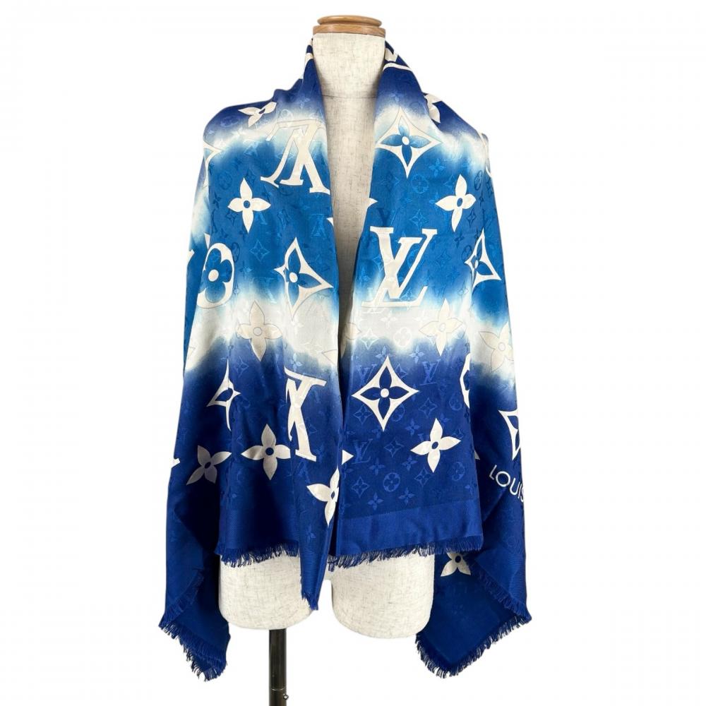 LOUIS VUITTON ルイヴィトン ストール ショール・モノグラム LVエスカル タイダイ M76086 シルク ウール ブルー 青 レディース 約215g【中古品】