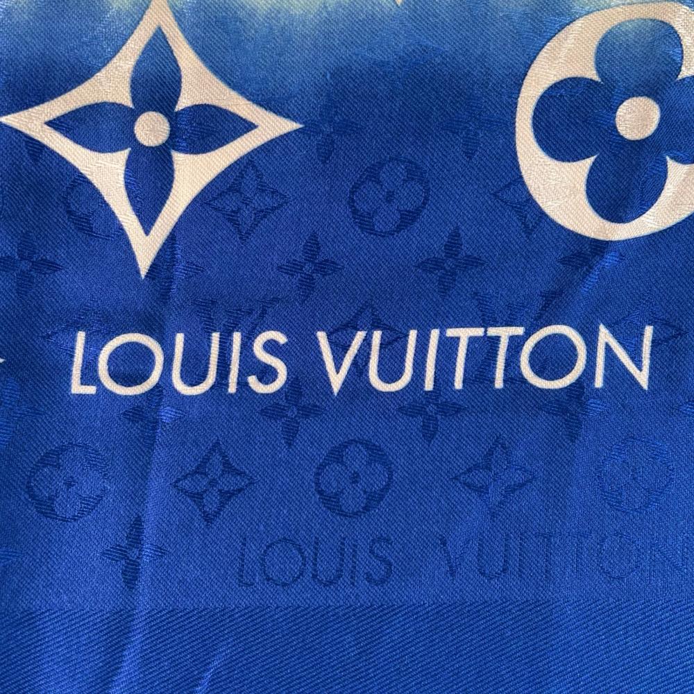 LOUIS VUITTON ルイヴィトン ストール ショール・モノグラム LVエスカル タイダイ M76086 シルク ウール ブルー 青 レディース 約215g【中古品】