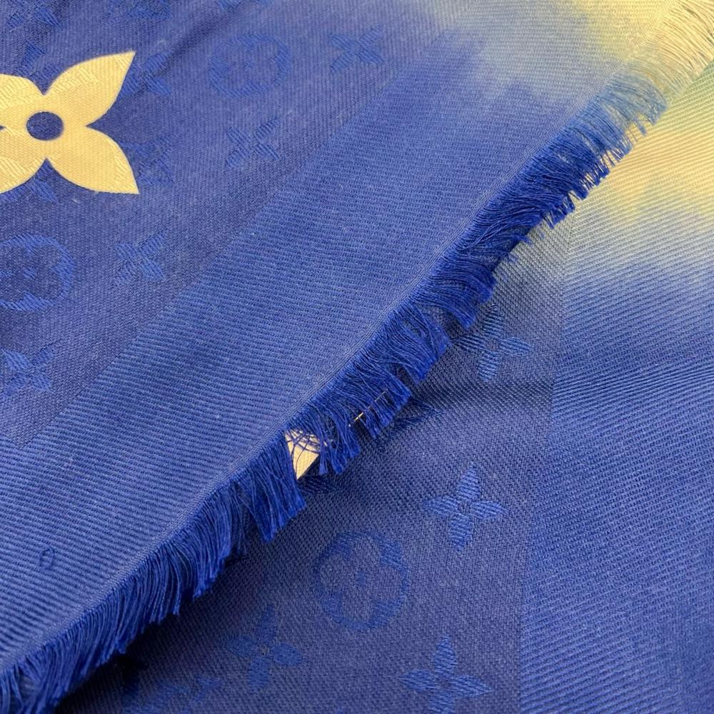 LOUIS VUITTON ルイヴィトン ストール ショール・モノグラム LVエスカル タイダイ M76086 シルク ウール ブルー 青 レディース 約215g【中古品】