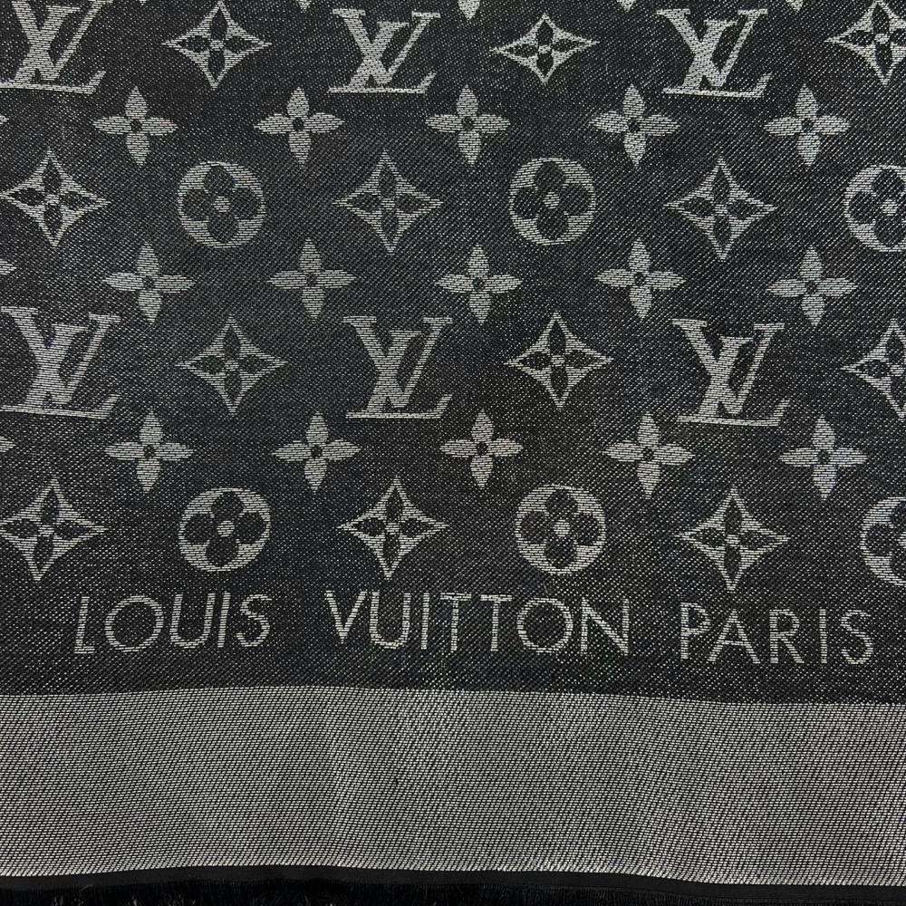 LOUIS VUITTON ルイヴィトン ストール ショール・モノグラム シャイン 大判 M75123 シルク ウール レーヨン ポリエステル ブラック 黒 レディース 約595g【中古品】