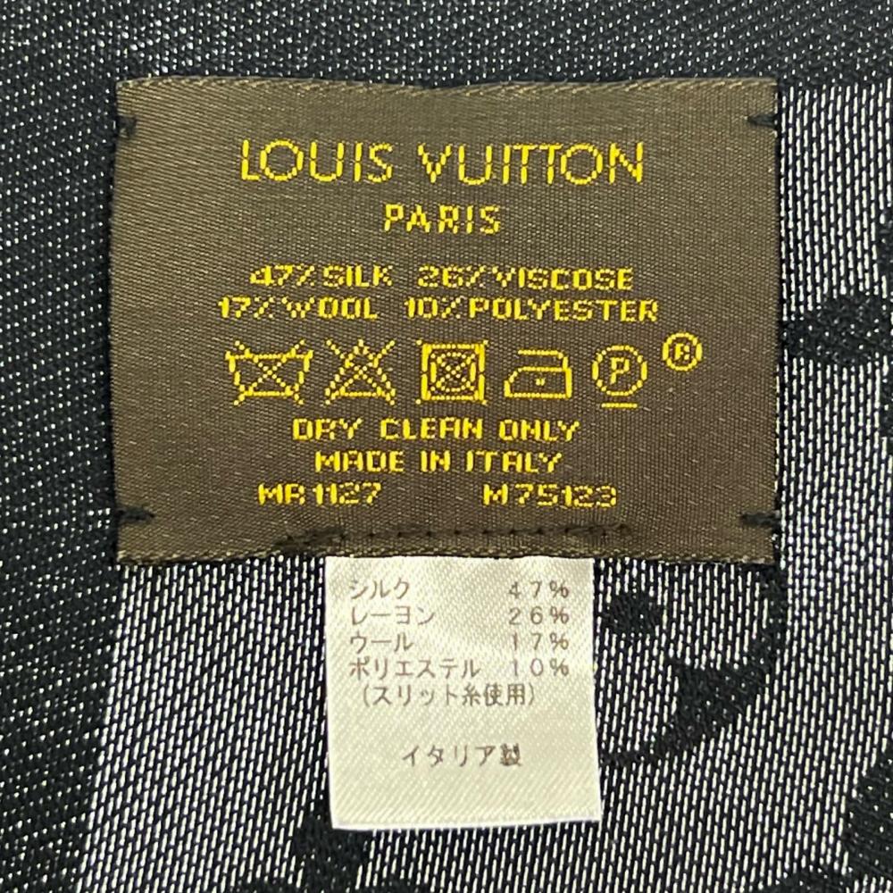 LOUIS VUITTON ルイヴィトン ストール ショール・モノグラム シャイン 大判 M75123 シルク ウール レーヨン ポリエステル ブラック 黒 レディース 約595g【中古品】