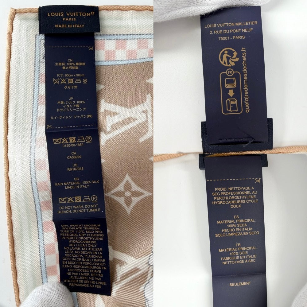LOUIS VUITTON ルイヴィトン スカーフ カレ90･フロム ザ クラウド ファッションアイテム 大判 M98265 シルク ベージュ マルチカラー レディース【中古品】