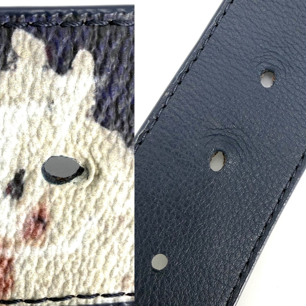 LOUIS VUITTON ルイヴィトン ベルト モノグラム イニシャル ファッションアイテム 95/38 M8402 レザー ネイビー 紺 マルチカラー ゴールド金具 メンズ【中古品】