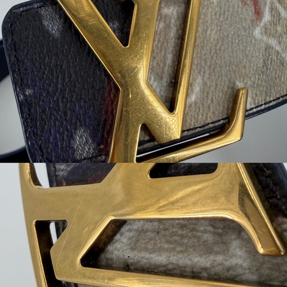 LOUIS VUITTON ルイヴィトン ベルト モノグラム イニシャル ファッションアイテム 95/38 M8402 レザー ネイビー 紺 マルチカラー ゴールド金具 メンズ【中古品】