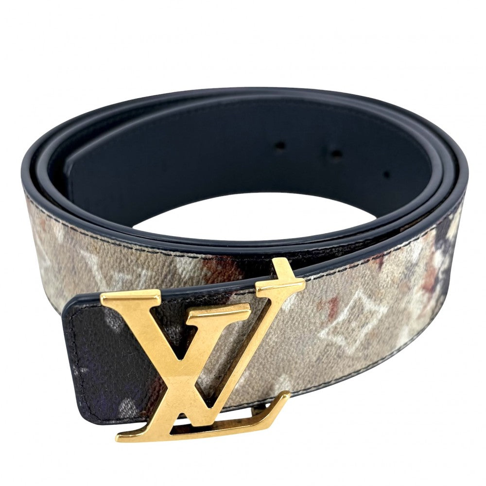 LOUIS VUITTON ルイヴィトン ベルト モノグラム イニシャル ファッションアイテム 95/38 M8402 レザー ネイビー 紺 マルチカラー ゴールド金具 メンズ【中古品】