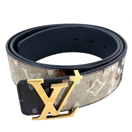 LOUIS VUITTON ルイヴィトン ベルト モノグラム イニシャル ファッションアイテム 95/38 M8402 レザー ネイビー 紺 マルチカラー ゴールド金具 メンズ【中古品】
