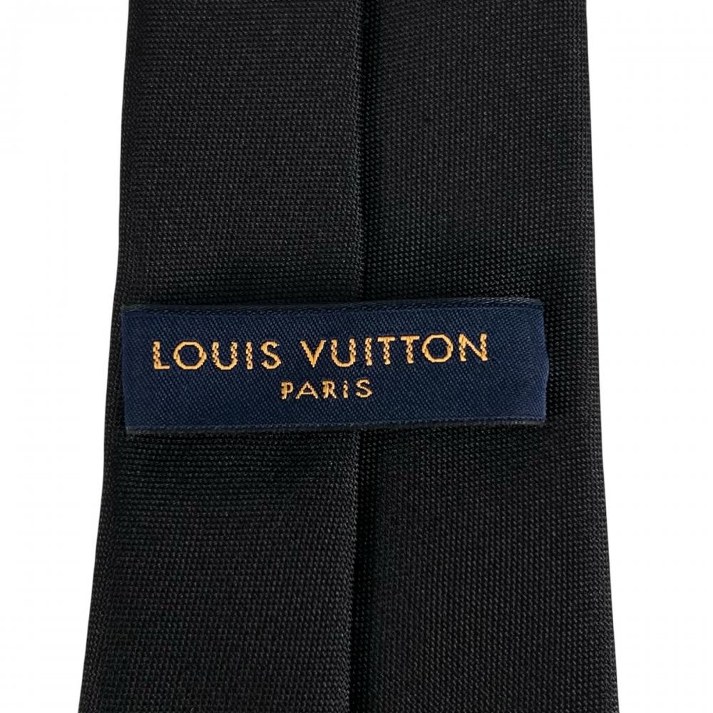 LOUIS VUITTON ルイヴィトン ネクタイ クラヴァット・LV MADE NIGOｺﾗﾎﾞ ロゴ刺繍 MP3219 シルク ブラック 黒 ホワイト 白 メンズ【中古品】