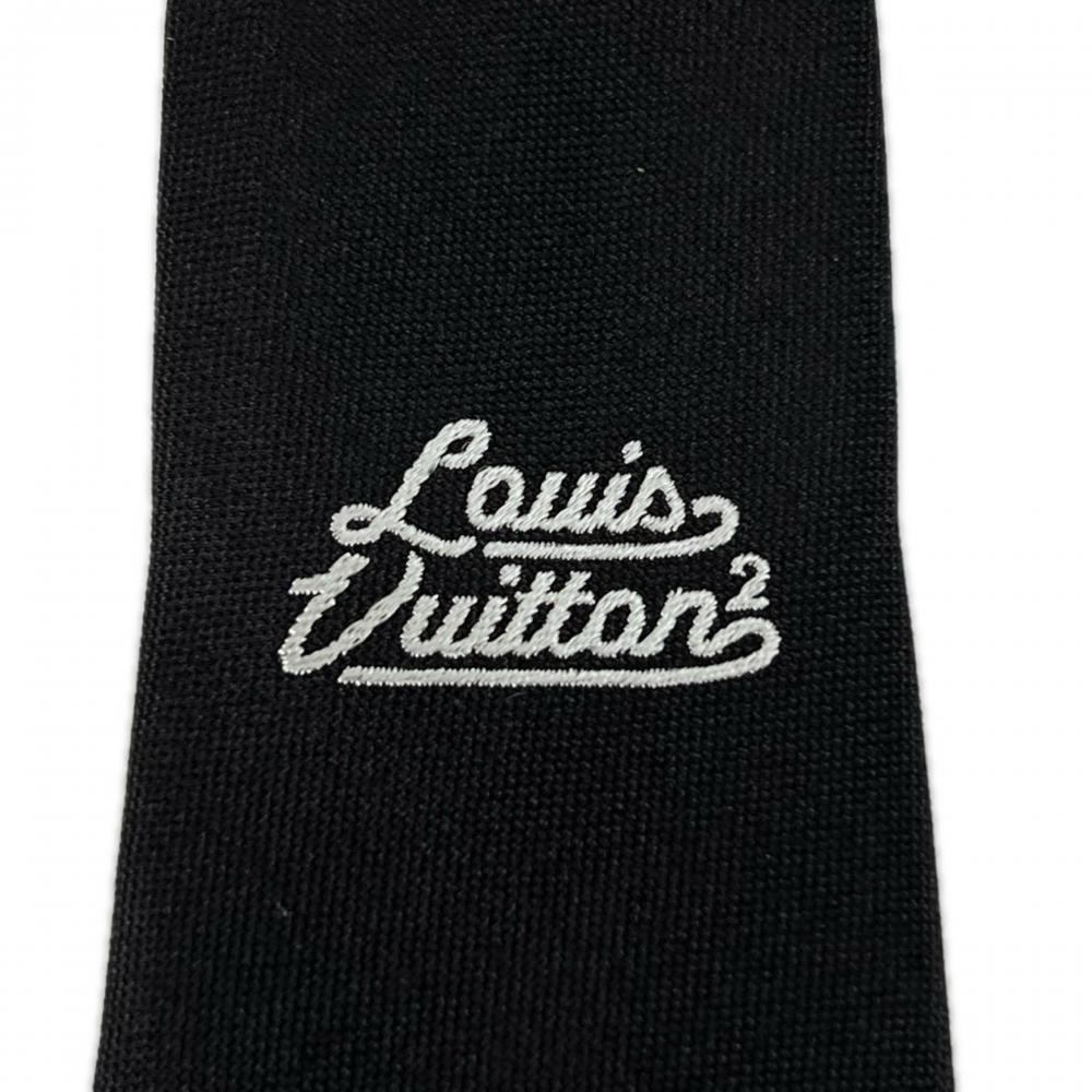 LOUIS VUITTON ルイヴィトン ネクタイ クラヴァット・LV MADE NIGOｺﾗﾎﾞ ロゴ刺繍 MP3219 シルク ブラック 黒 ホワイト 白 メンズ【中古品】