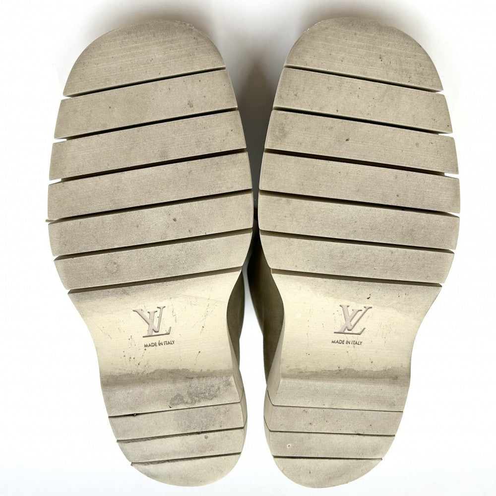 【開店SALE】 LOUIS VUITTON ルイヴィトン ブーツ スクエアライン アンクルブーツ モノグラム ショートブーツ 靴 6 1/2 スウェード ベージュ メンズ【中古品】