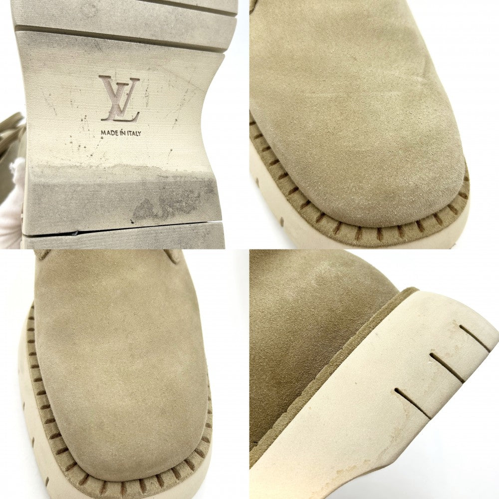 【開店SALE】 LOUIS VUITTON ルイヴィトン ブーツ スクエアライン アンクルブーツ モノグラム ショートブーツ 靴 6 1/2 スウェード ベージュ メンズ【中古品】