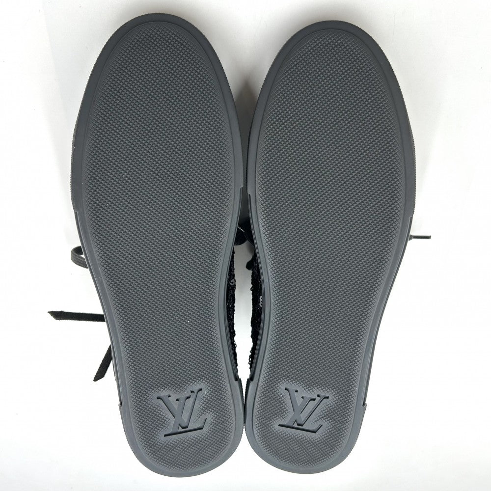 LOUIS VUITTON ルイヴィトン スニーカー ハイカット LVロゴ スパンコール 38サイズ シューズ 靴 スウェード ラバー グレー シルバー金具 レディース【中古品】