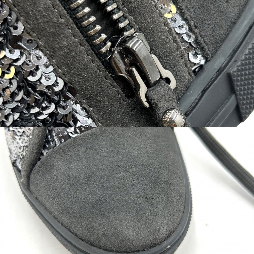 LOUIS VUITTON ルイヴィトン スニーカー ハイカット LVロゴ スパンコール 38サイズ シューズ 靴 スウェード ラバー グレー シルバー金具 レディース【中古品】