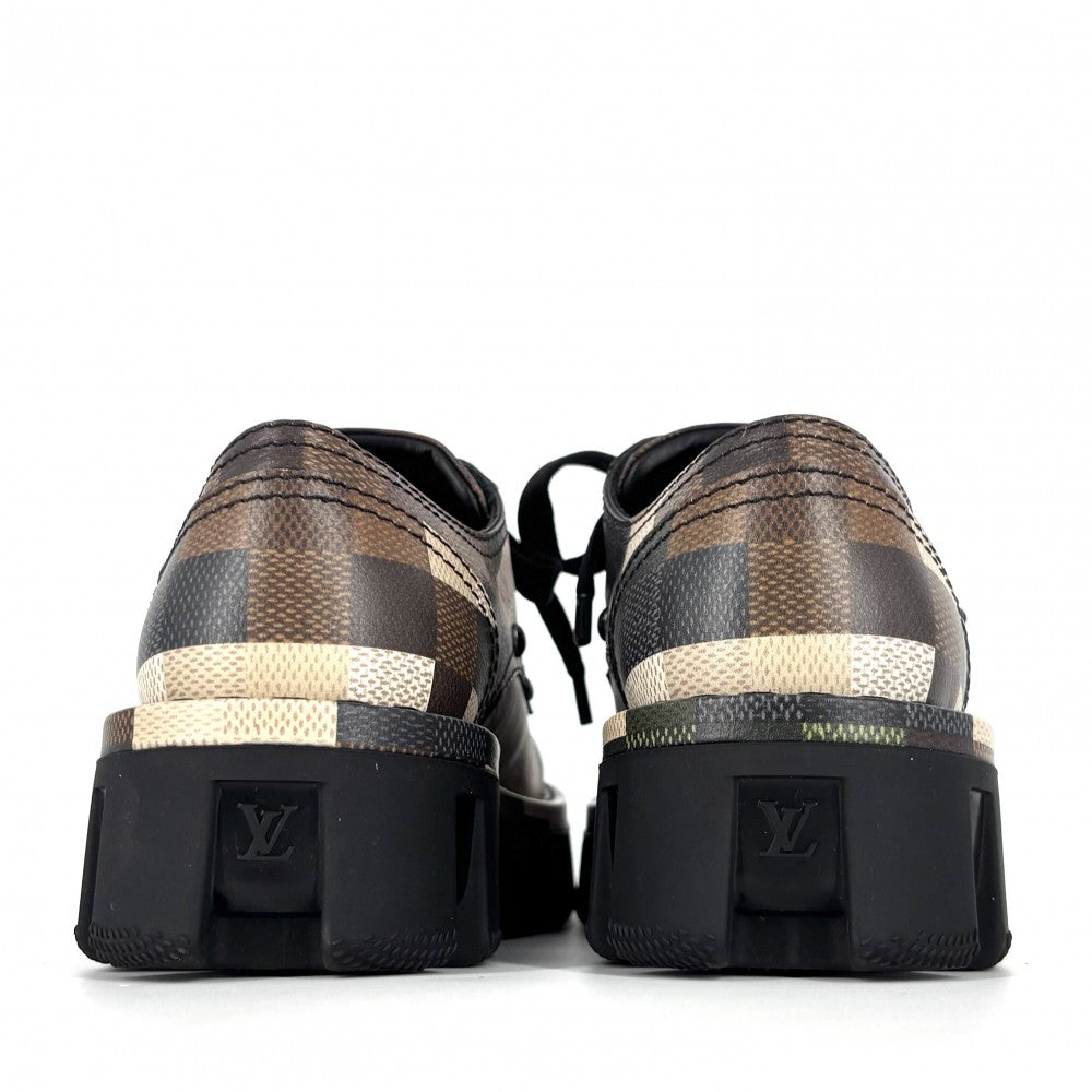LOUIS VUITTON ルイヴィトン ローファー LVチェッカー ダモフラージュ 靴 LV Checker combat boot 約25cm 6サイズ グリーン PVCコーティングキャンバス レザー カモフラ ブラック 黒 メンズ【中古品】