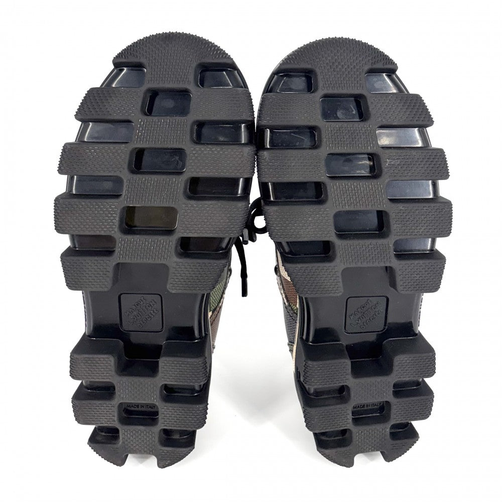 【開店SALE】 LOUIS VUITTON ルイヴィトン ローファー LVチェッカー ダモフラージュ 靴 LV Checker combat boot 約25cm 6サイズ グリーン PVCコーティングキャンバス レザー カモフラ ブラック 黒 メンズ【中古品】