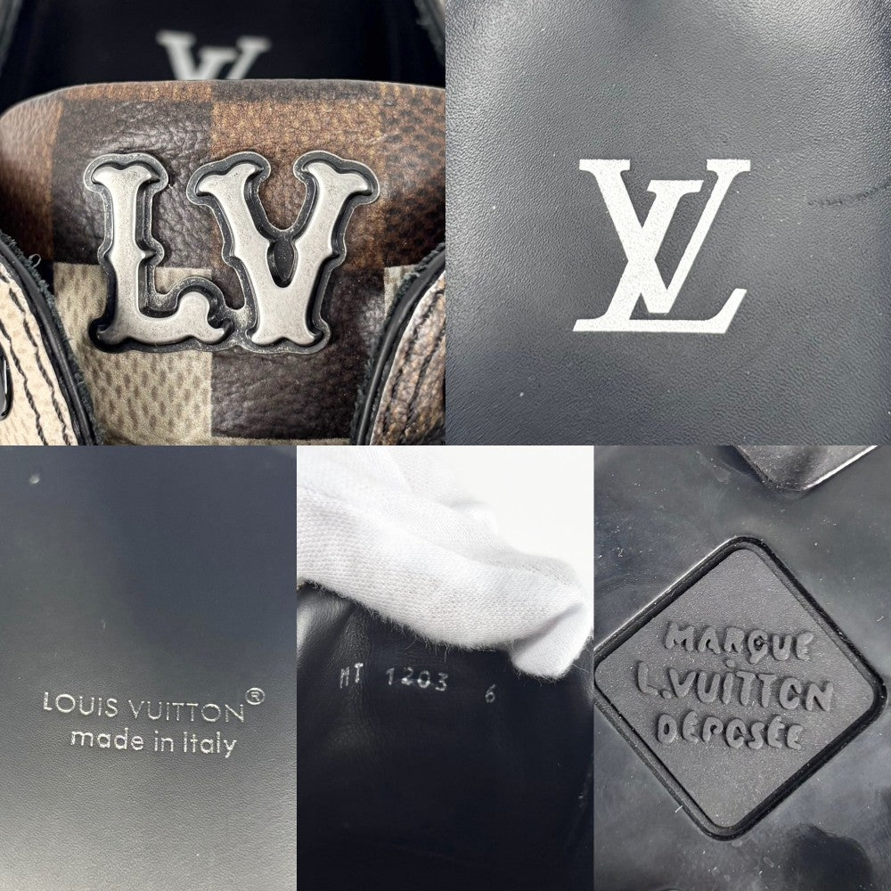 【開店SALE】 LOUIS VUITTON ルイヴィトン ローファー LVチェッカー ダモフラージュ 靴 LV Checker combat boot 約25cm 6サイズ グリーン PVCコーティングキャンバス レザー カモフラ ブラック 黒 メンズ【中古品】