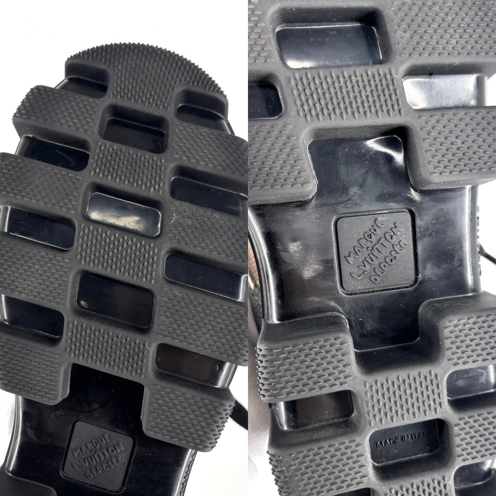 【開店SALE】 LOUIS VUITTON ルイヴィトン ローファー LVチェッカー ダモフラージュ 靴 LV Checker combat boot 約25cm 6サイズ グリーン PVCコーティングキャンバス レザー カモフラ ブラック 黒 メンズ【中古品】