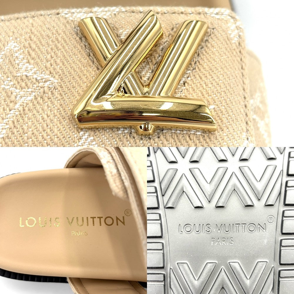 LOUIS VUITTON ルイヴィトン サンダル LVイニシャル LVサンセットサンダル モノグラムジャガード 厚底 36 1/2サイズ 約23.5cm 靴 1AHNL2 ラバー キャンバス ベージュ ブラック 黒 ゴールド金具 レディース【中古品】