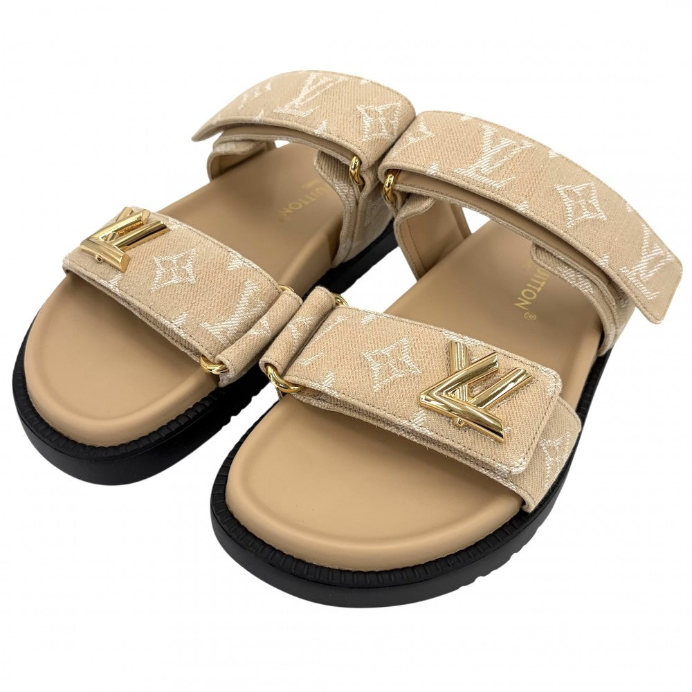 LOUIS VUITTON ルイヴィトン サンダル LVサンセットサンダル モノグラムジャガード 厚底 36 1/2サイズ 1AHNL2 ラバー キャンバス ベージュ ブラック 黒 ゴールド金具 レディース【中古品】