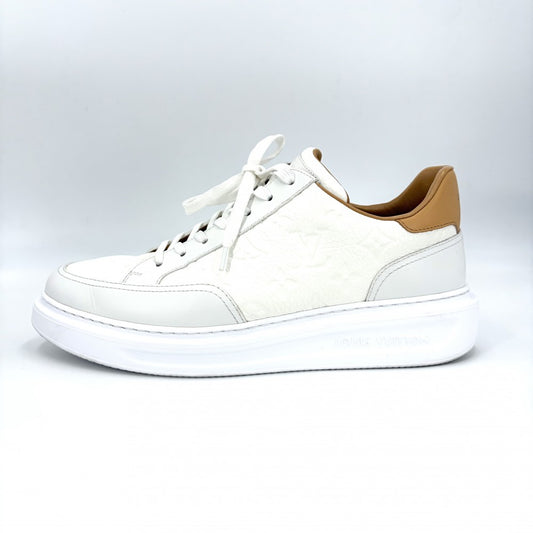LOUIS VUITTON ルイヴィトン スニーカー ビバリーヒルズライン モノグラム 靴 8.5サイズ ファッションアイテム 1A8V3L レザー ホワイト 白 ブラウン 茶 メンズ【中古品】
