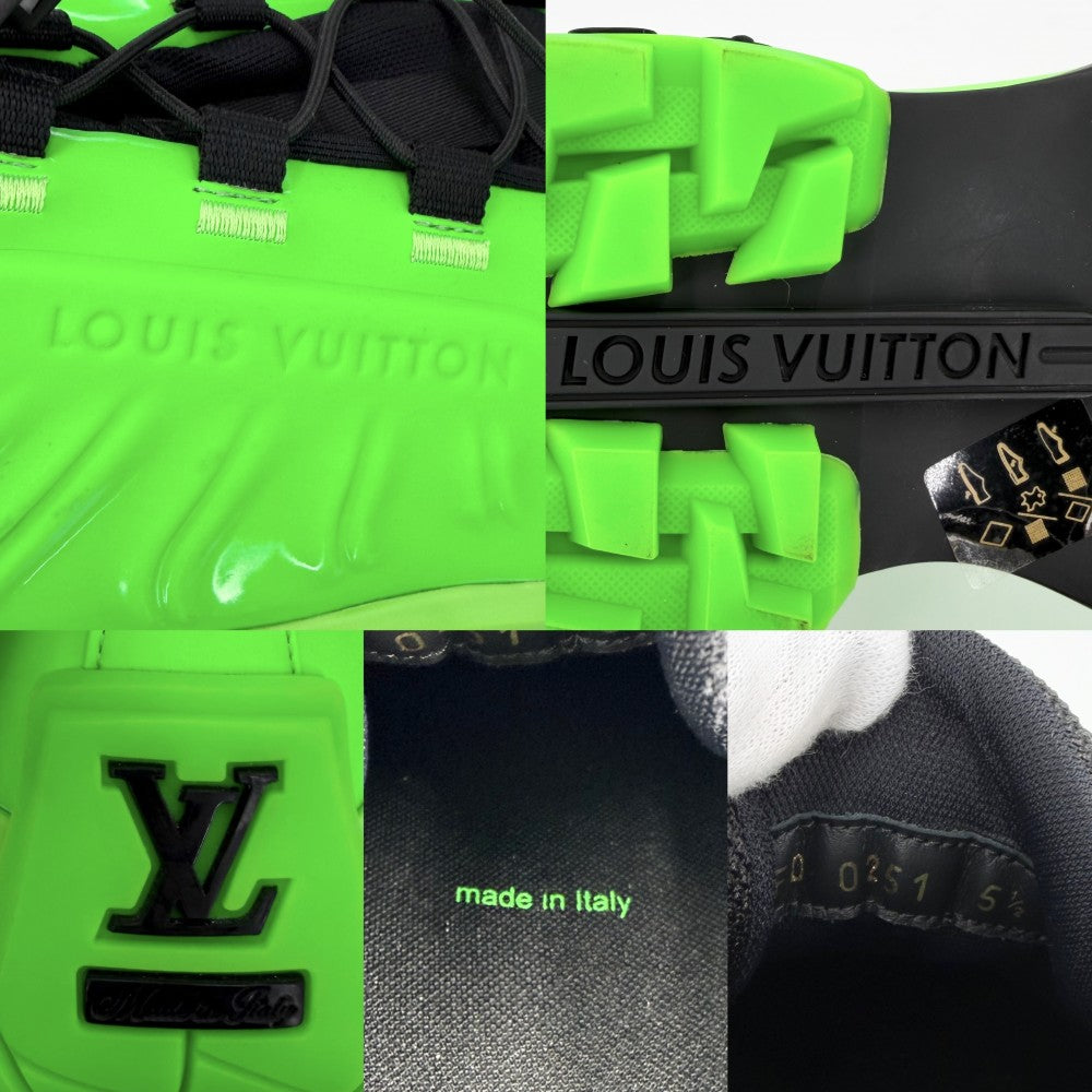 LOUIS VUITTON ルイヴィトン スニーカー ミレニアムライン レースアップ シューズ 靴 5.5サイズ 約25cm ファッションアイテム ラバー グリーン 緑 ブラック 黒 メンズ【中古品】