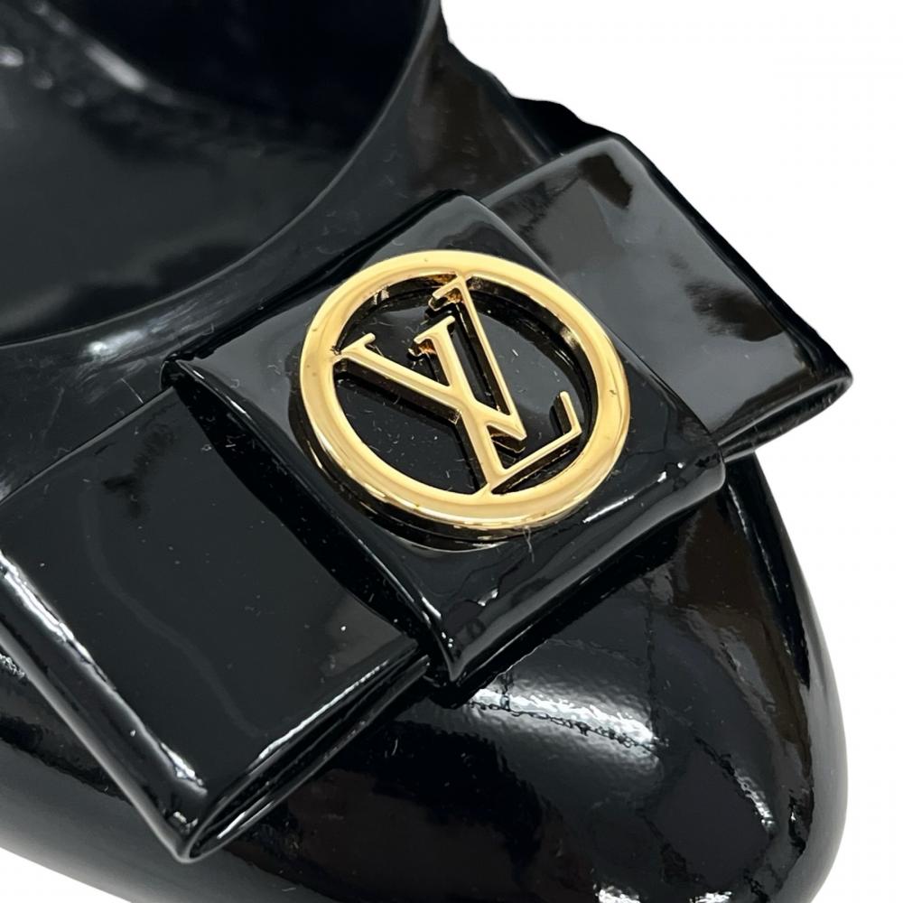 LOUIS VUITTON ルイヴィトン パンプス リボン LVロゴ ハイヒール 37 1/2サイズ 約24cm ブラック 黒 ゴールド金具 レディース 約1055g【中古品】