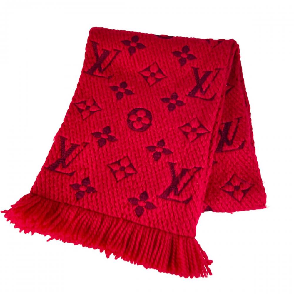 LOUIS VUITTON ルイヴィトン マフラー エシャルプ・ロゴマニア LVロゴ M72432 ウール シルク ルビー レディース 約825g【中古品】