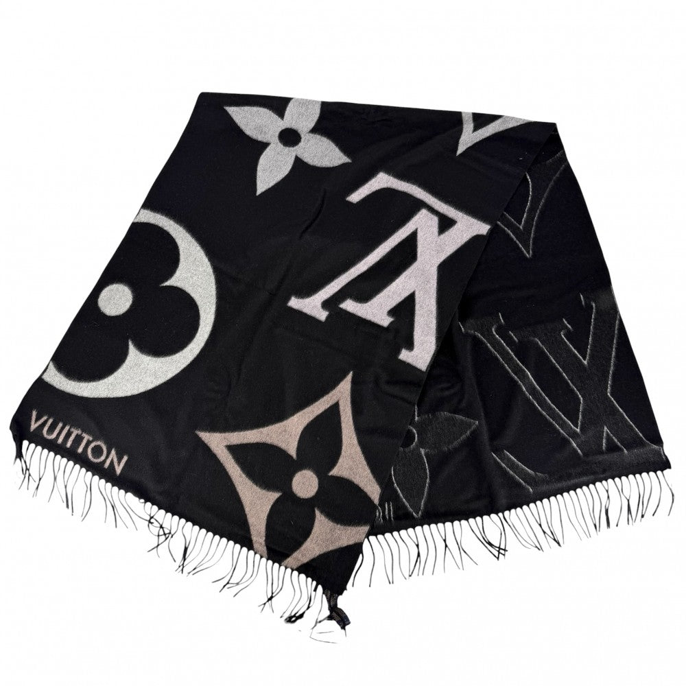 LOUIS VUITTON ルイヴィトン マフラー エシャルプ･ジ アルティメット ストール ファッションアイテム ブラック M76383 秋 冬 カシミヤ ウール ノワール レディース【中古品】