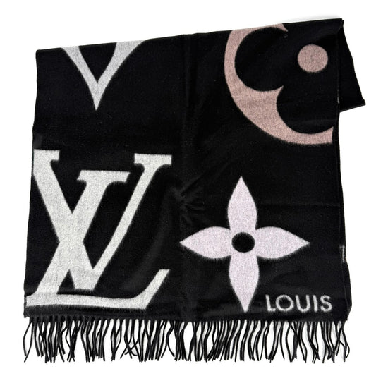 LOUIS VUITTON ルイヴィトン マフラー エシャルプ･ジ アルティメット ストール ファッションアイテム ブラック M76383 秋 冬 カシミヤ ウール ノワール レディース【中古品】