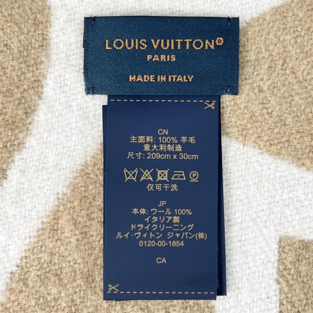 LOUIS VUITTON ルイヴィトン マフラー LVメダリオン オーバーサイズモノグラム M79213 ウール ベージュ ピンク レディース 約330g【中古品】